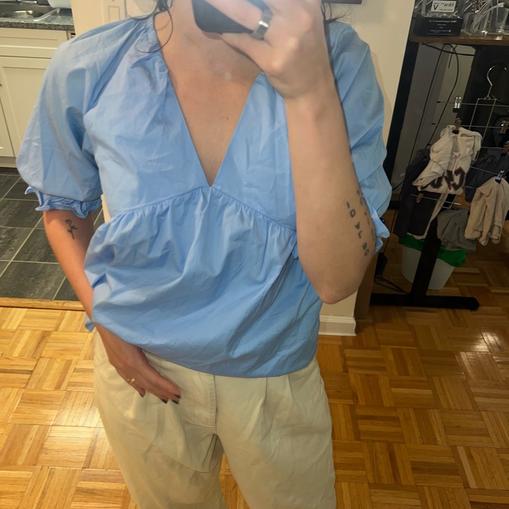 English Factory Blue Puff Sleeve Blouse